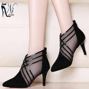 2020 new arrived woman mesh ankle boots for women summer 10cm thin heels boots sandal ladies pointed toe shoes sandals sandalias