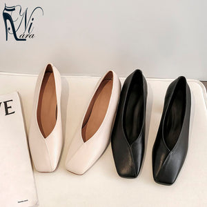 High Heels Women Pumps Natural Genuine Leather Thick High Heel Glove Shoes Real Leather Square Toe Office Lady Shoes 40