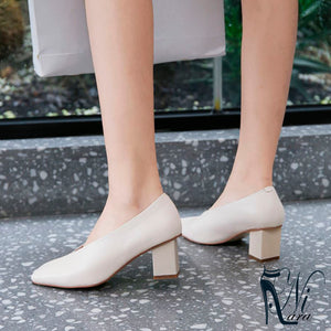 High Heels Women Pumps Natural Genuine Leather Thick High Heel Glove Shoes Real Leather Square Toe Office Lady Shoes 40