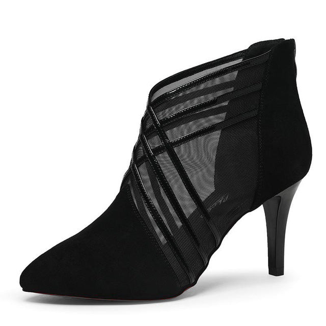 2020 new arrived woman mesh ankle boots for women summer 10cm thin heels boots sandal ladies pointed toe shoes sandals sandalias
