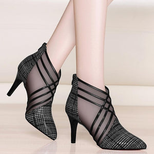 2020 new arrived woman mesh ankle boots for women summer 10cm thin heels boots sandal ladies pointed toe shoes sandals sandalias