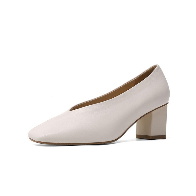 High Heels Women Pumps Natural Genuine Leather Thick High Heel Glove Shoes Real Leather Square Toe Office Lady Shoes 40