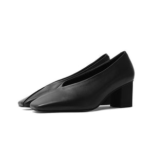 High Heels Women Pumps Natural Genuine Leather Thick High Heel Glove Shoes Real Leather Square Toe Office Lady Shoes 40