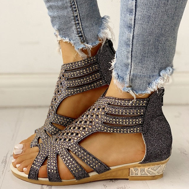 Women Shoes Sandals Summer Low Heel Shoes PU Leather Gladiator Luxury Shoes Women Designers Zapatos De Mujer E14