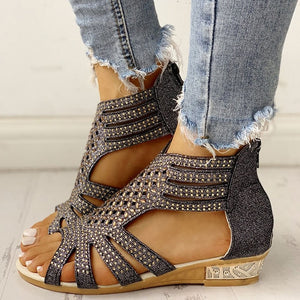 Women Shoes Sandals Summer Low Heel Shoes PU Leather Gladiator Luxury Shoes Women Designers Zapatos De Mujer E14