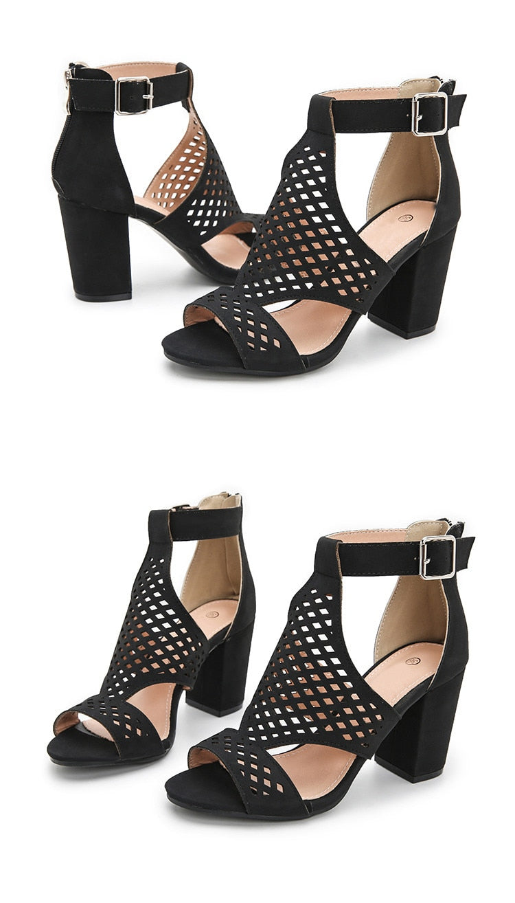 2020 Summer Women Sandals Gladiator Ankle Buckle Strap High Heels Sexy Hollow Out Breathable Peep Toe Shoes Big Size 36-43
