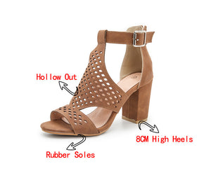 2020 Summer Women Sandals Gladiator Ankle Buckle Strap High Heels Sexy Hollow Out Breathable Peep Toe Shoes Big Size 36-43