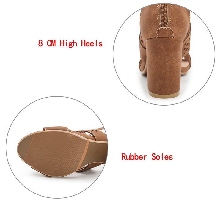 2020 Summer Women Sandals Gladiator Ankle Buckle Strap High Heels Sexy Hollow Out Breathable Peep Toe Shoes Big Size 36-43
