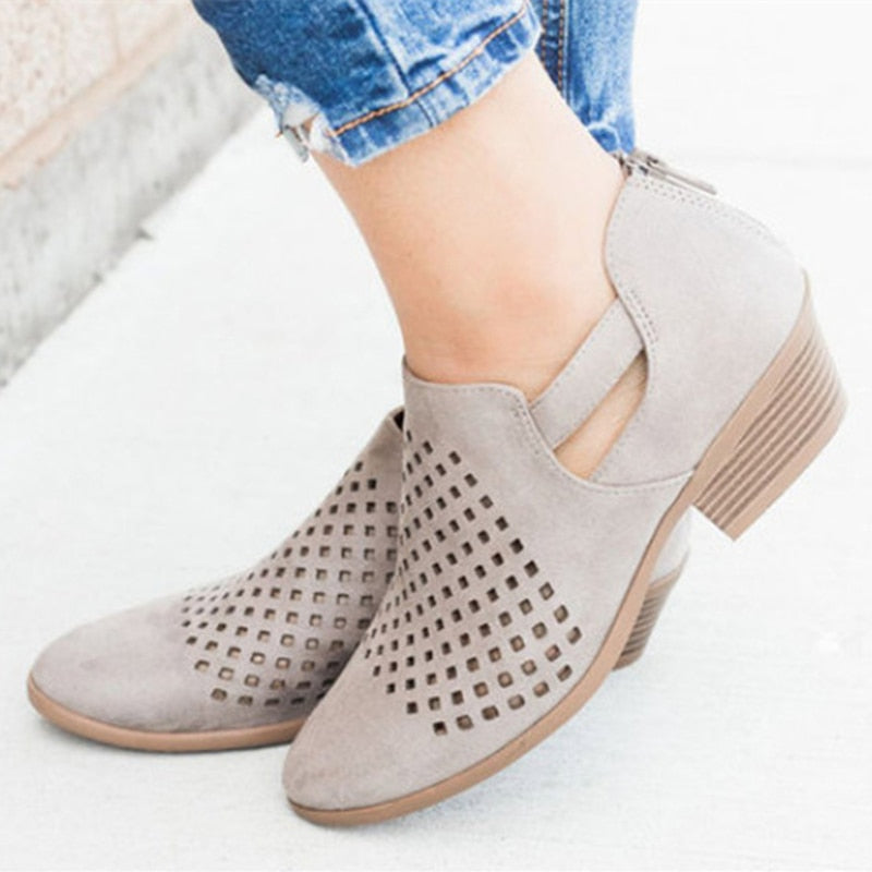 Hollow-Carved Women Sandals 2020 Summer Style Leather Sandals Comfortable  Retro Platform High Hoof Thick Heels Shoes Size 35-43